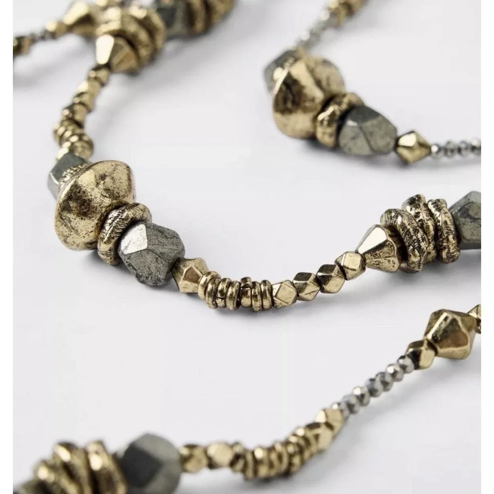 Zara X Kate Moss 3 Layered Gold Rock Festival‎ Necklace Bohemian Beaded Hippie